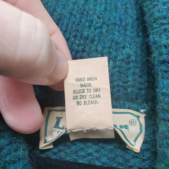 M Men's VTG USA L.L. Bean Shawl Sweater Green Wool Grandpa Button Neck Collar - Picture 6 of 9